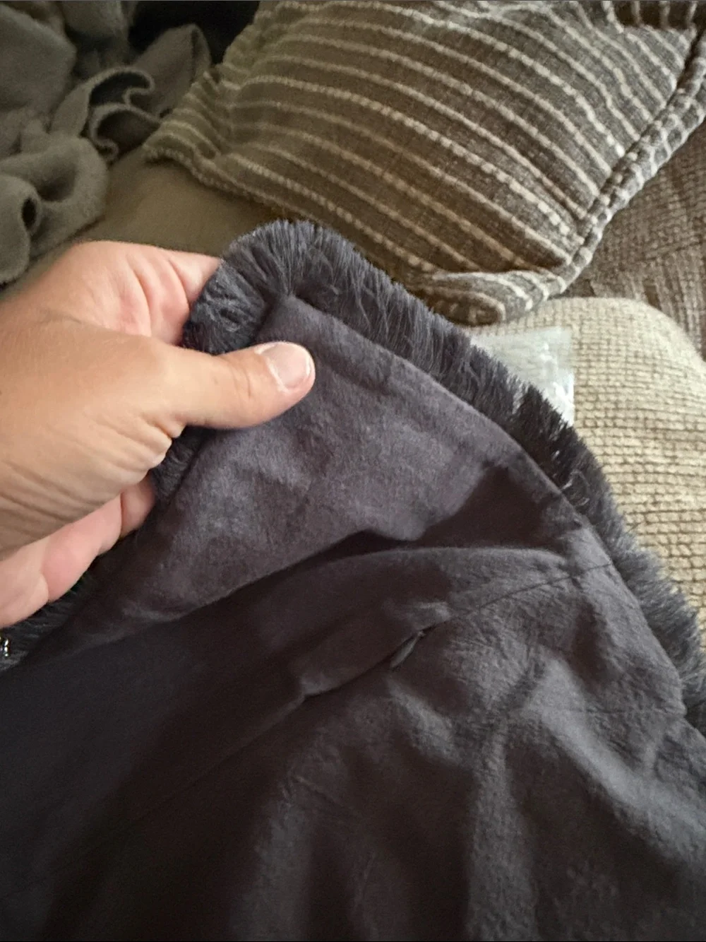 Dark Gray Fringed Throw Pillow cover